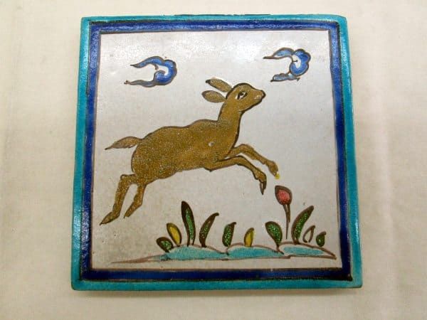 Glazed Ceramic Tile Vintage Young Deer Run - Image 2