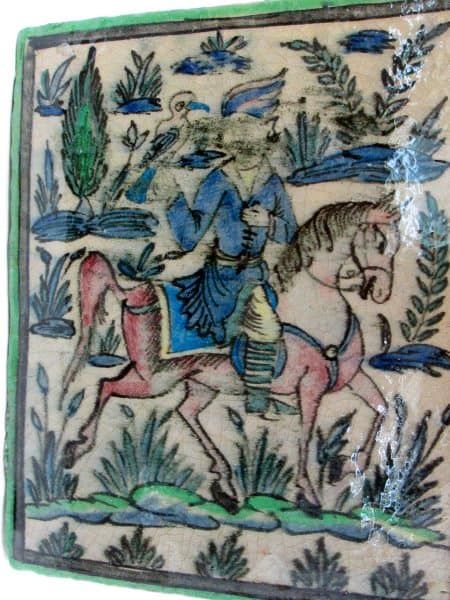 Glazed Ceramic Tile Vintage Horseman Training Falcon Competition - Image 2