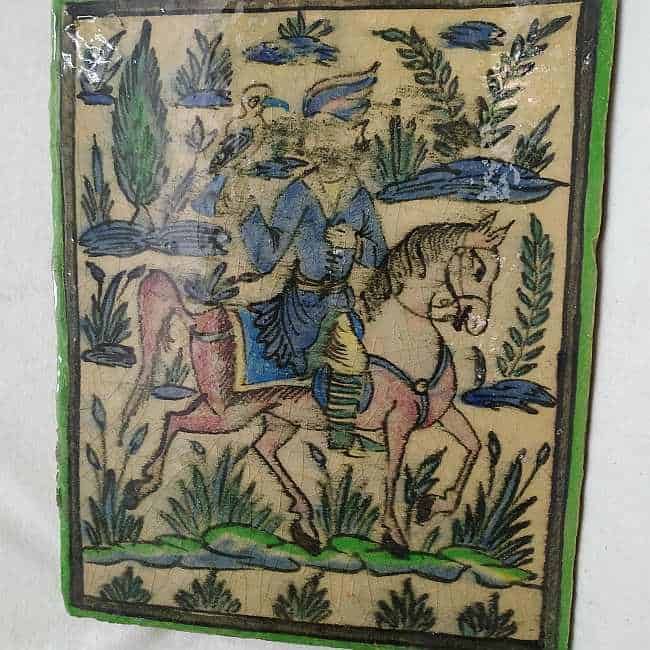 Glazed Ceramic Tile Vintage Horseman Training Falcon Competition - Image 4