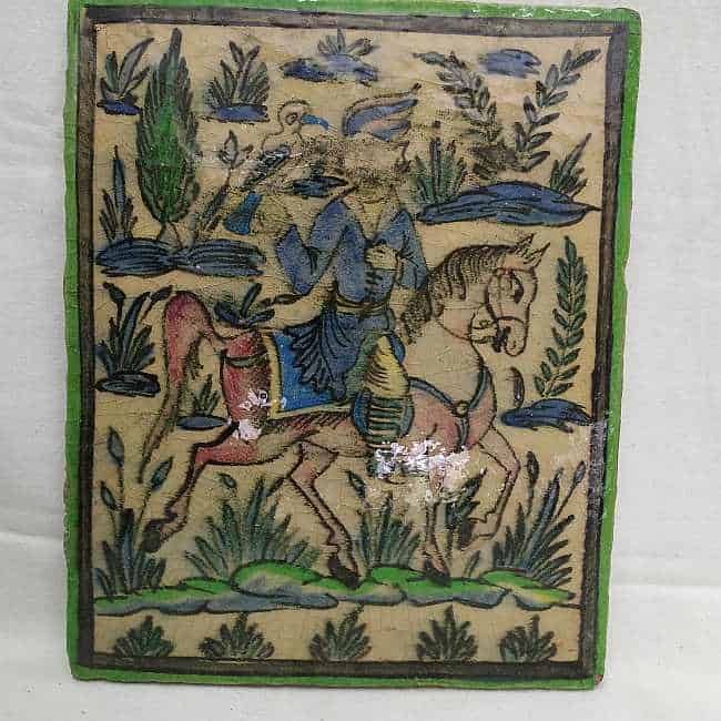 Glazed Ceramic Tile Vintage Horseman Training Falcon Competition - Image 6