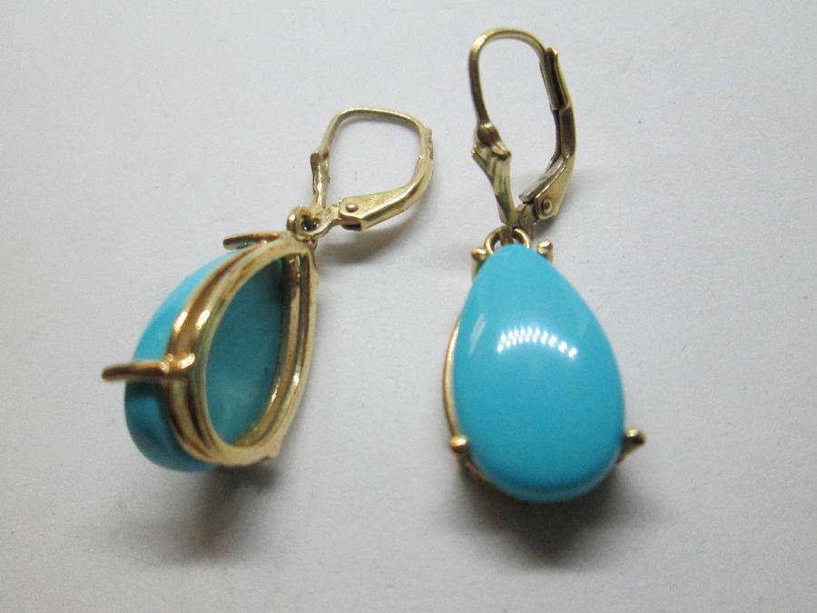 Drop Gold Earrings Turquoises - Image 2