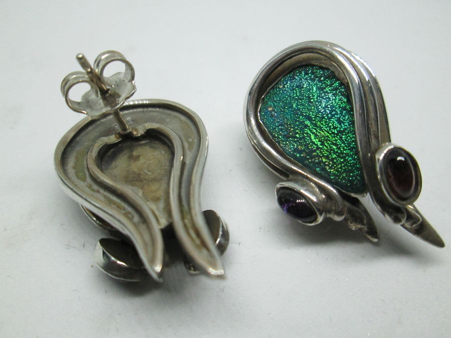 Silver earrings Roman glass - Image 2