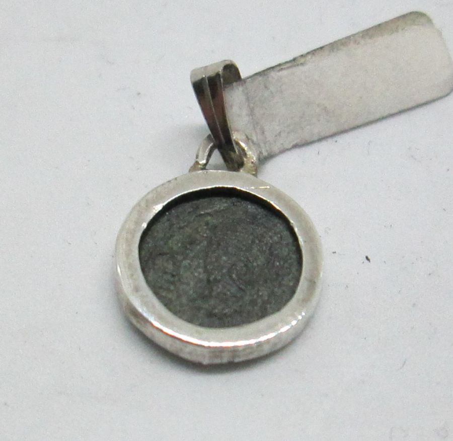 Roman Coin Silver Pendant handmade. Sterling silver handmade pendant set with genuine antique Roman coin from the 2nd century BC .