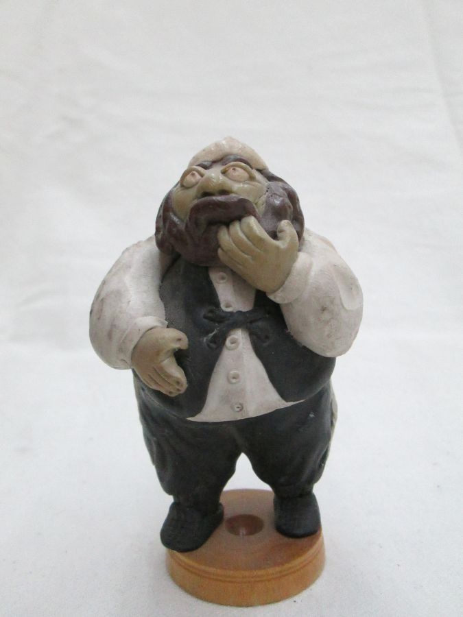 Handmade fimo ceramic a Chasid Rabbi licking fingers after he enjoyed a tasty meal made by Yuri 5.8 cm X 9.8 cm X 4.5 cm approximately.