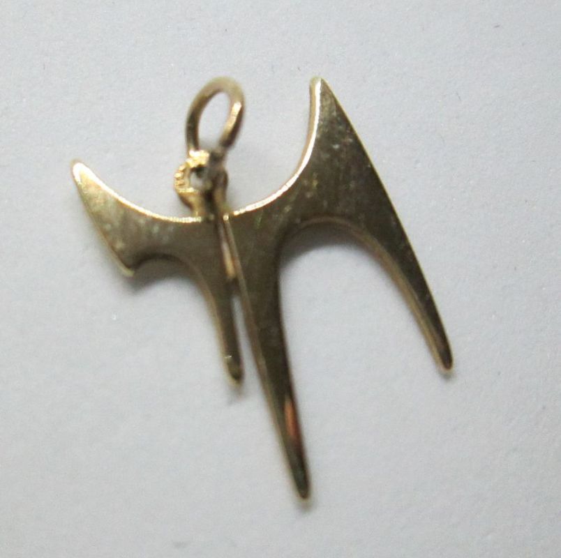 Handmade 14 carat gold Abstract Hay Gold Pendant modern calligraphy. Dimension 1.75 cm X 1.75 X 0.1 cm approximately.