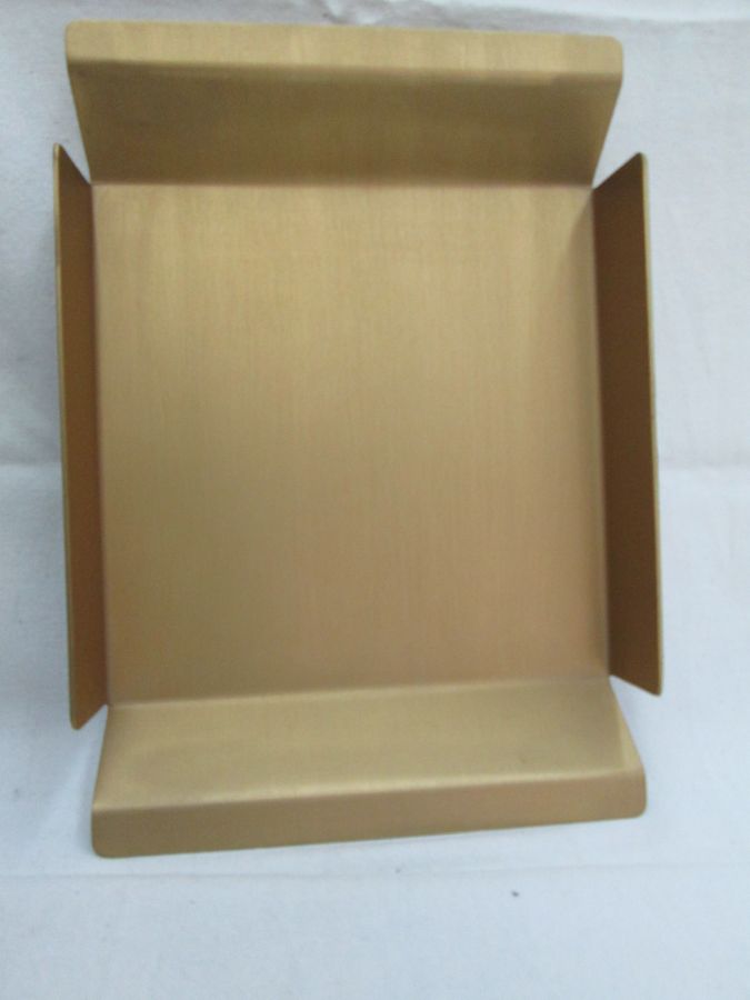 Handmade contemporary Passover Matza Dish Anodized Aluminum gold color easy washable. Dimension 29 cm X 20.5 cm 4.5 cm approximately.