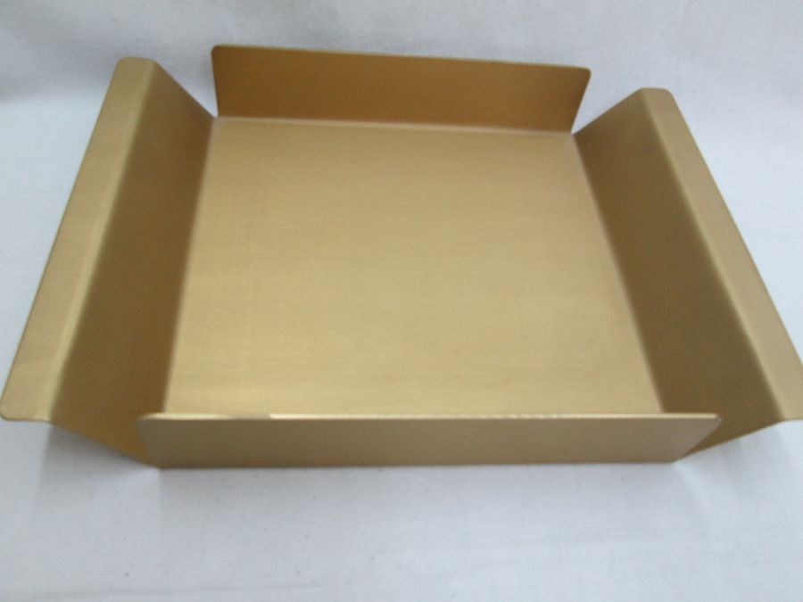 Handmade contemporary Passover Matza Dish Anodized Aluminum gold color easy washable. Dimension 29 cm X 20.5 cm 4.5 cm approximately.