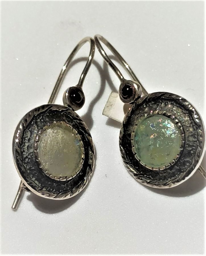 Silver Earings Roman Glass - Image 2