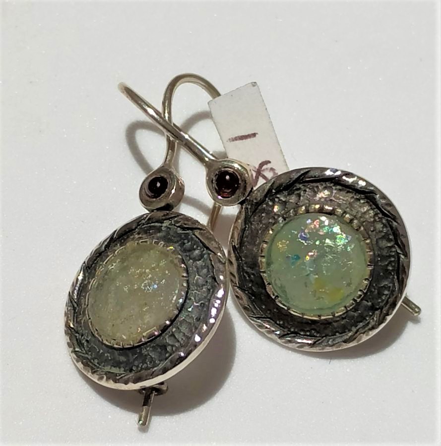 Silver Earings Roman Glass