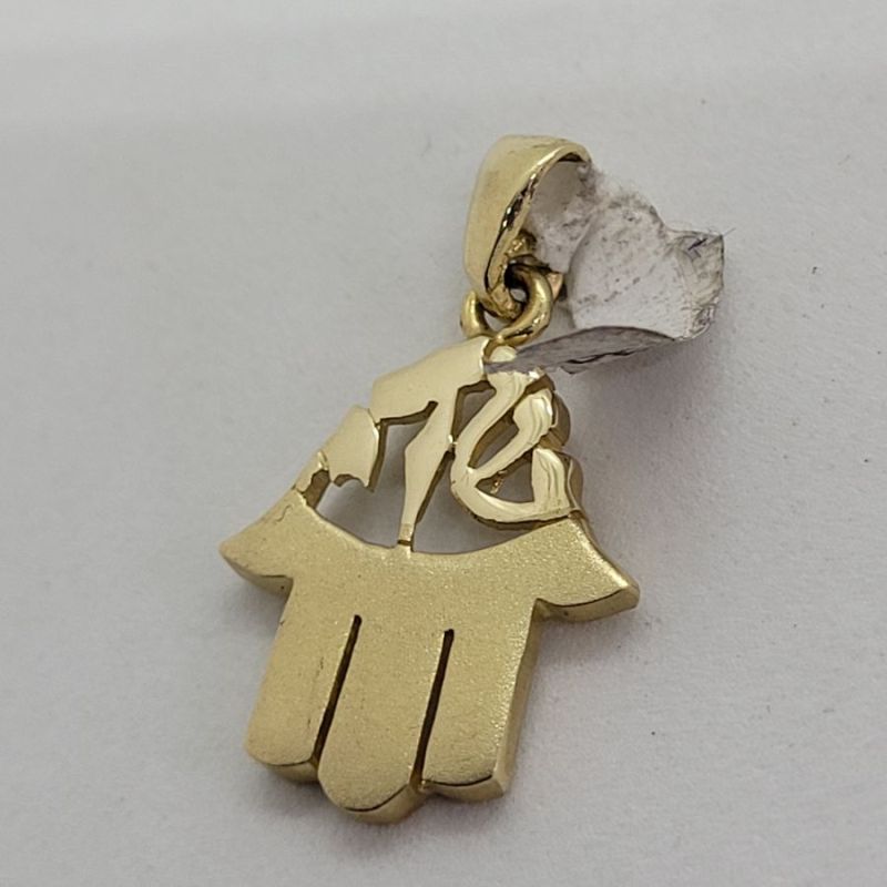 Handmade 14 carat gold Hamsa Chamsa pendant Shaddai with Shaddai G-D name in Hebrew. Dimension 1.5 cm X 1.7 cm X 0.2 approximately.