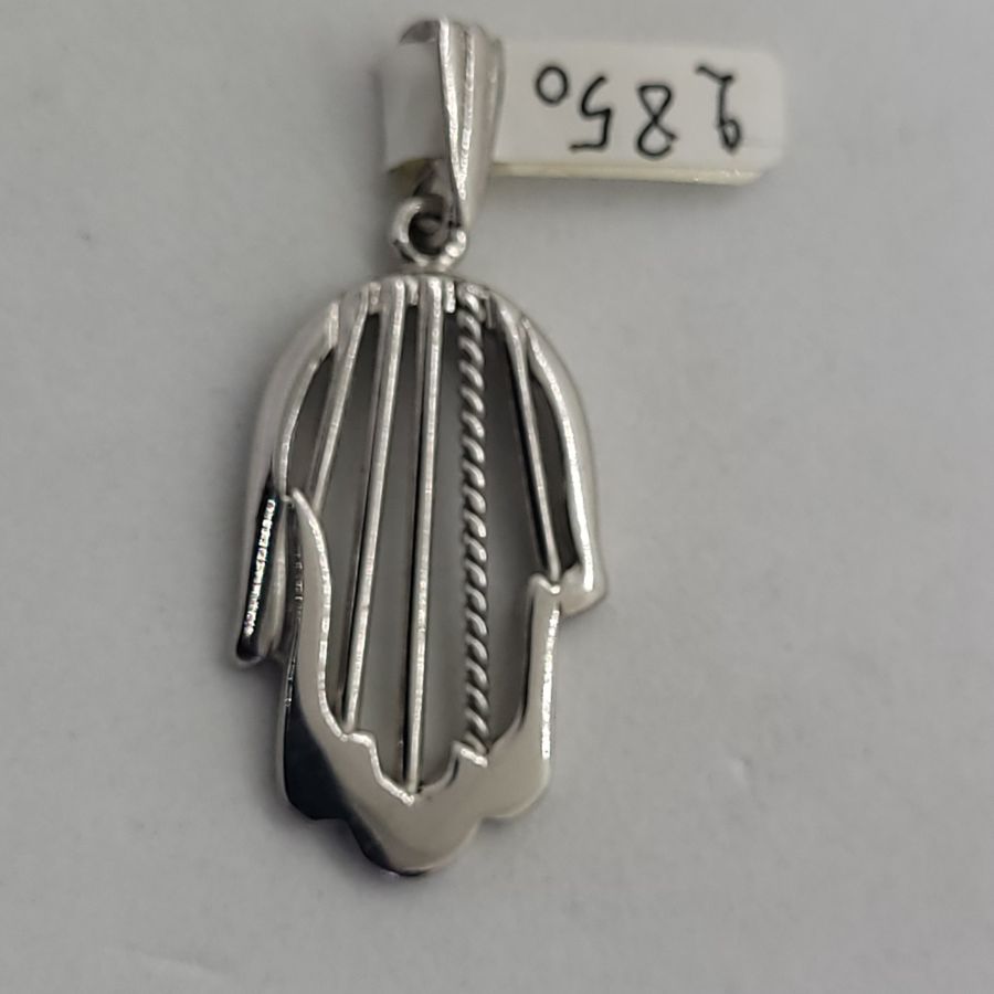 Handmade 14 carat white gold Hamsa Chamsa white gold wires pendant different design wires. Dimension 1.5 cm X 2.5 cm X 0.25 approximately.