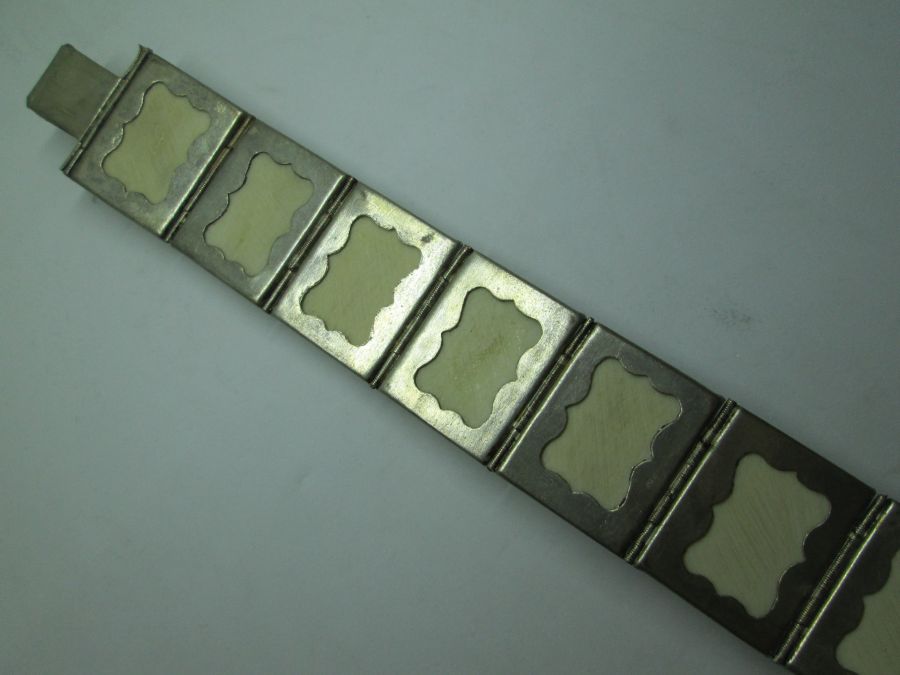 Vintage hand painted bracelet designs on camel bones pieces set in silver bracelet vintage made in the early 20th century in the Middle East.