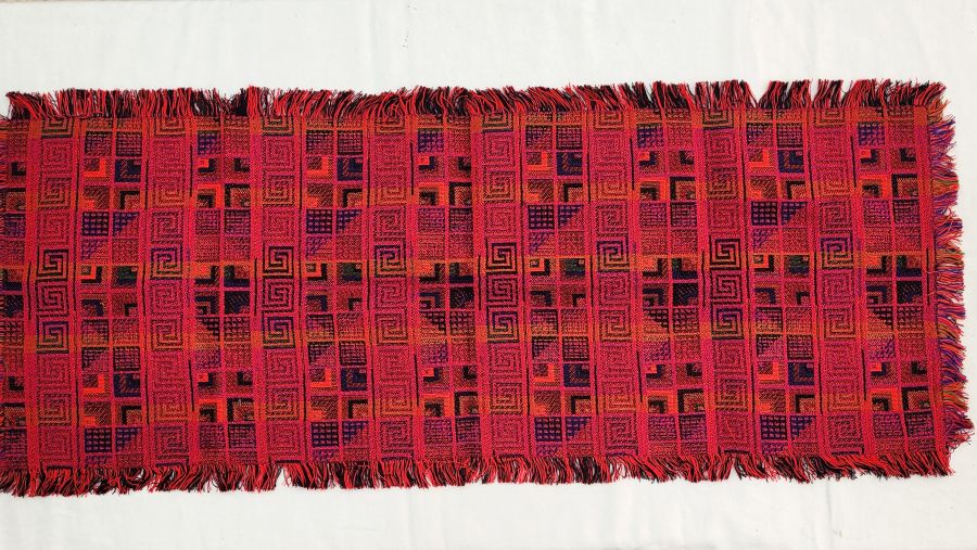 Handmade Druze runner rectangle red, where each side is as beautiful because of the different shades of red and violet colors they have skillfully used.