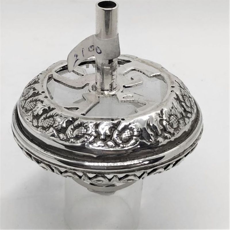 Hanukah Dreidel Sevivon Silver Crystal handmade sterling silver set with faceted crystal gem. Dreidel designed with hammered flower.
