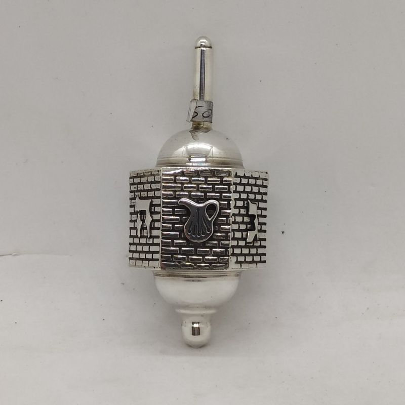 Handmade sterling silver Dreidel Silver Hexagon Kotel contemporary design with Jerusalem walls. Dimension 3.5 cm X 3.1 X 7.8 cm.