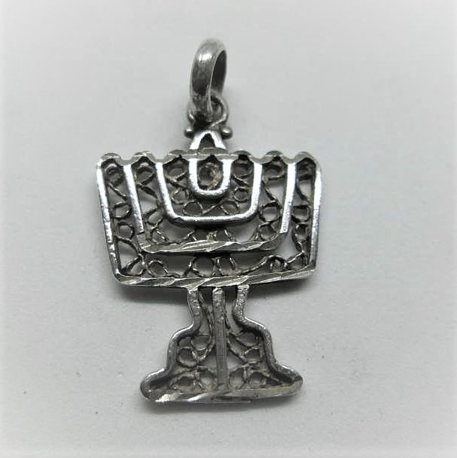 Handmade Sterling silver Yemenite Filigree Menorah Pendant, can be made in gold by request. For gold request, please inquire its actual price.