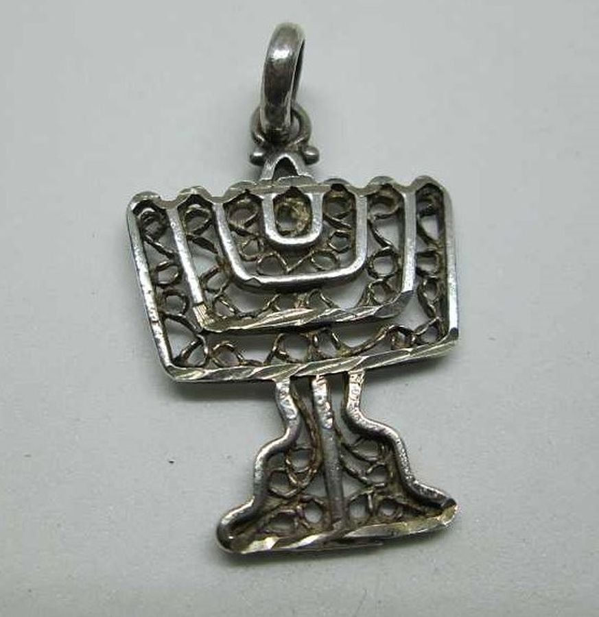 Yemenite Filigree Menorah Pendant - Image 3
