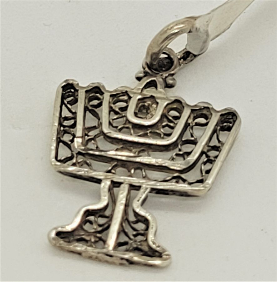 Handmade Sterling silver Yemenite Filigree Menorah Pendant, can be made in gold by request. For gold request, please inquire its actual price.