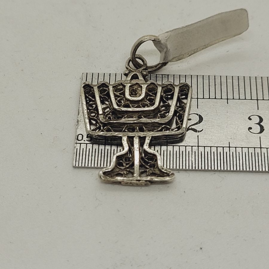 Yemenite Filigree Menorah Pendant - Image 5