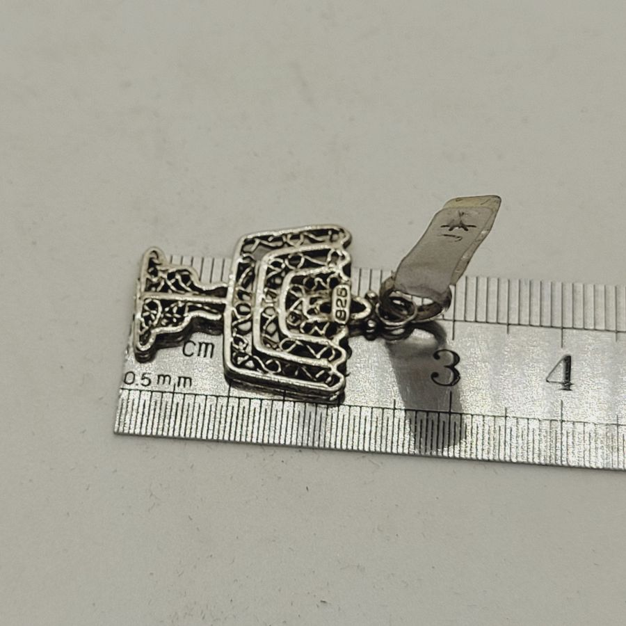 Yemenite Filigree Menorah Pendant - Image 6