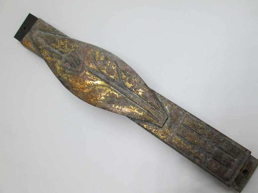 Vintage Brass Mezuzah Shin made in Israel early 1950's with leaf shape & "Shin " on it , 1.8 cm X 0.9 cm X 13.2 cm approximately.