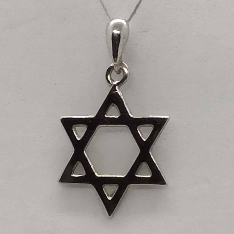 14 Carat gold Magen David star white gold traditional classic star shape handmade. Dimension 1.5 cm X 2.6 cm X 0.06 cm approximately.