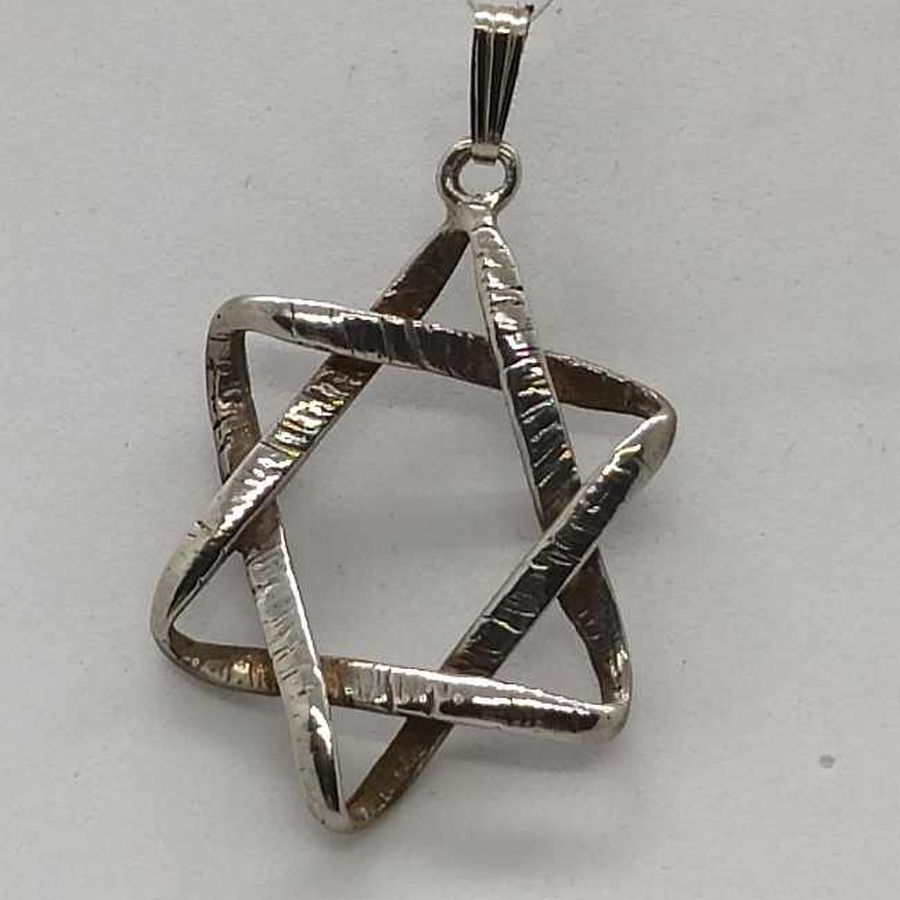 Sterling Silver MagenDavid star pendant wavy shape contemporary design. Dimension 2.3 cm X 3.6 cm X 0.3 cm approximately.