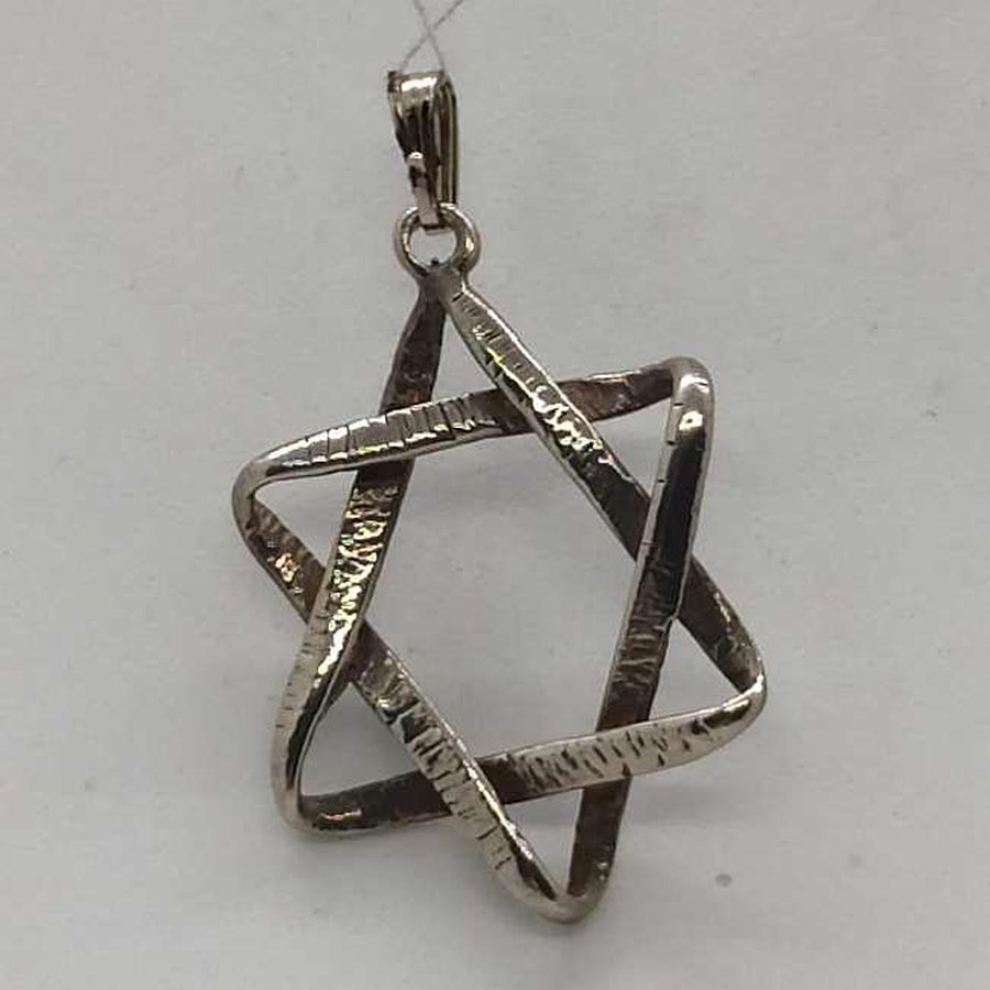 Sterling Silver MagenDavid star pendant wavy shape contemporary design. Dimension 2.3 cm X 3.6 cm X 0.3 cm approximately.