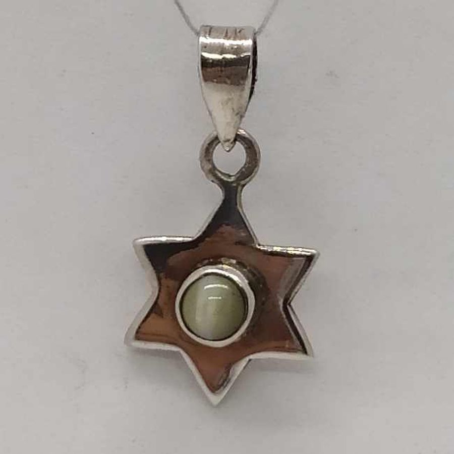 Sterling silver MagenDavid cat eye handmade smooth silver traditional star style. Dimension 1.85 cm X 1.3 cm X 0.1 cm approximately.