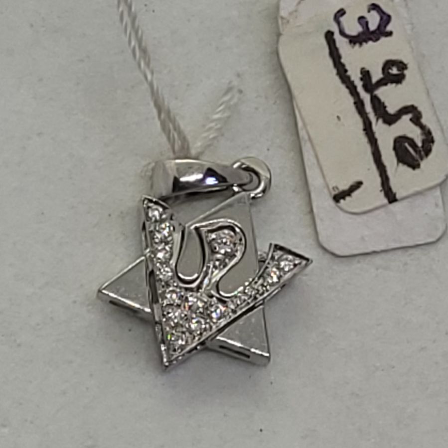 Handmade white dove shape Magen David star white dove 18 carat white gold and set with 13 genuine white diamonds total weight 8 pts.
