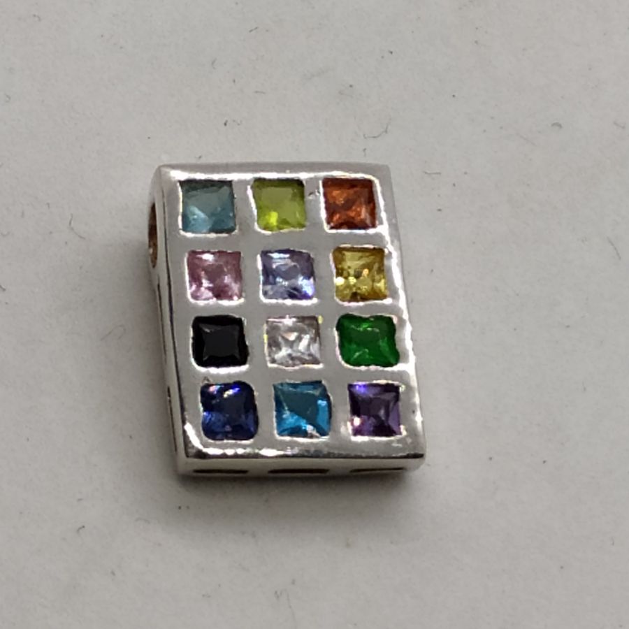 Handmade pendant sterling silver Hoshen breast plate Zircon bears stones symbolizing the twelve tribes of Israel. Dimension 1.2 cm X 1.4 cm X 0.3.