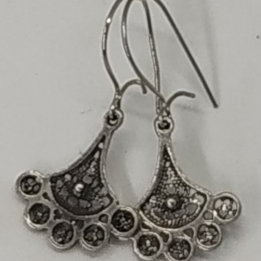 Silver Earrings Yemenite Filigree Fan Mini - Image 2