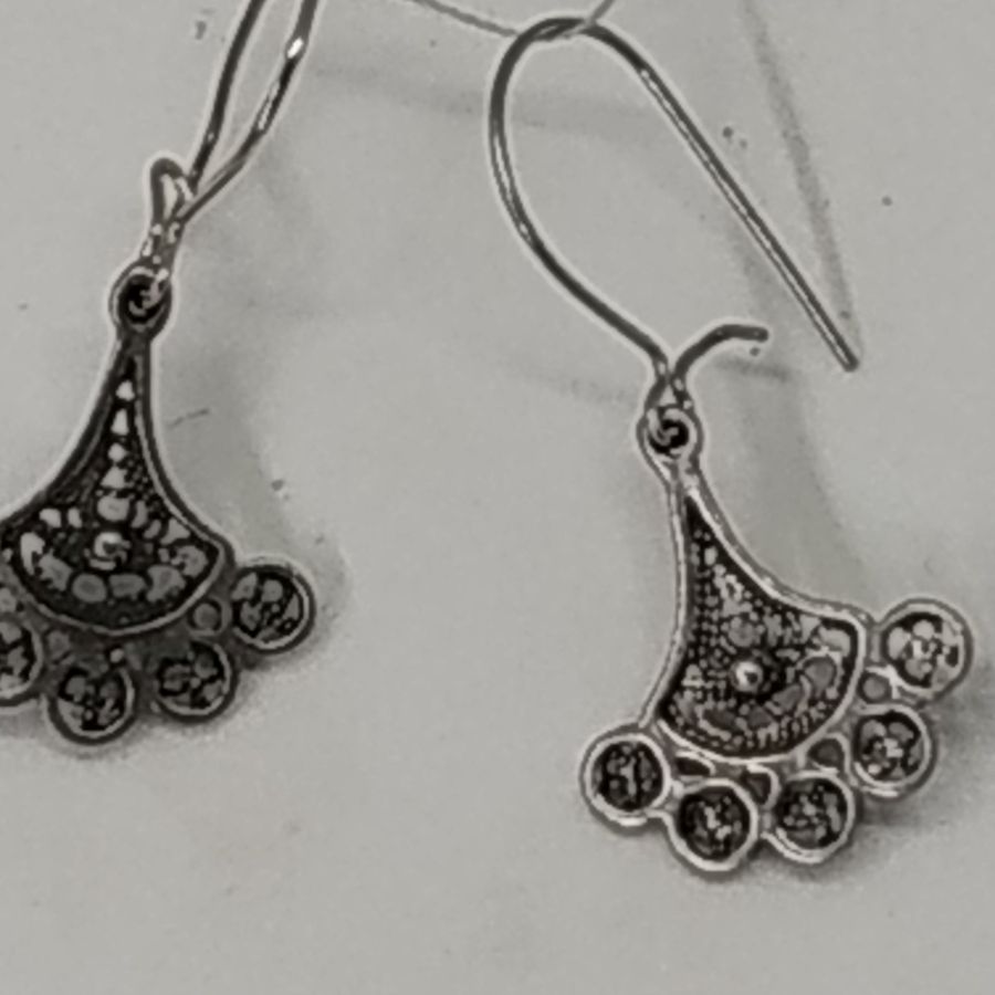 Silver Earrings Yemenite Filigree Fan Mini - Image 3