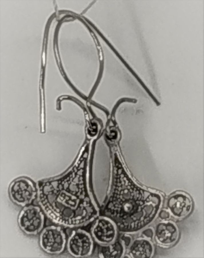 Silver Earrings Yemenite Filigree Fan Mini - Image 4