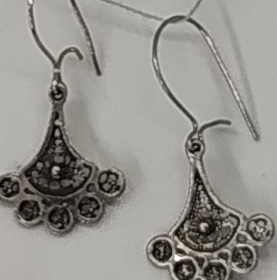 Silver Earrings Yemenite Filigree Fan Mini