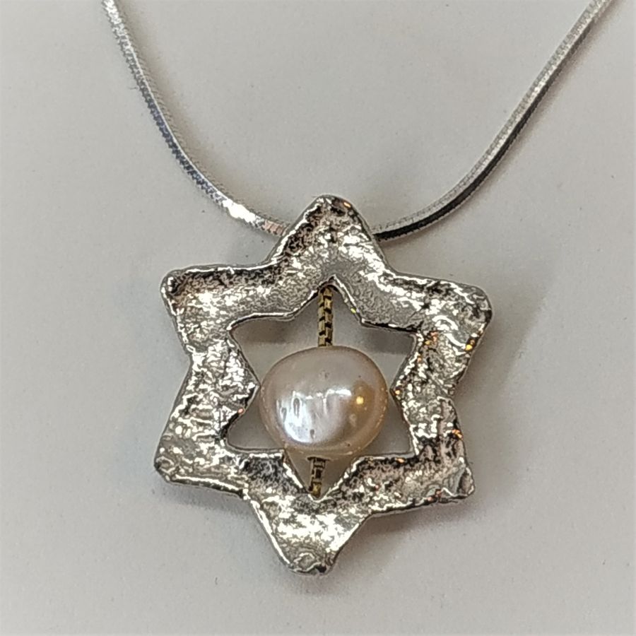 Silver MagenDavid Pendant Pearl - Image 4