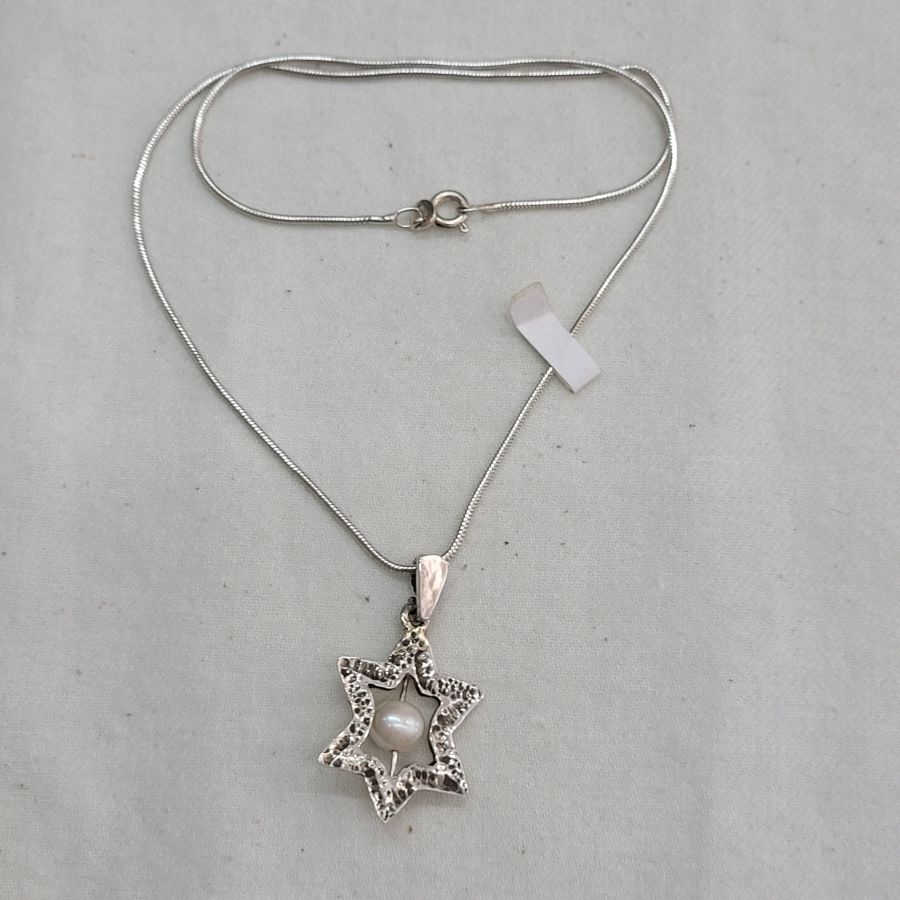 Silver MagenDavid Pendant Pearl - Image 6