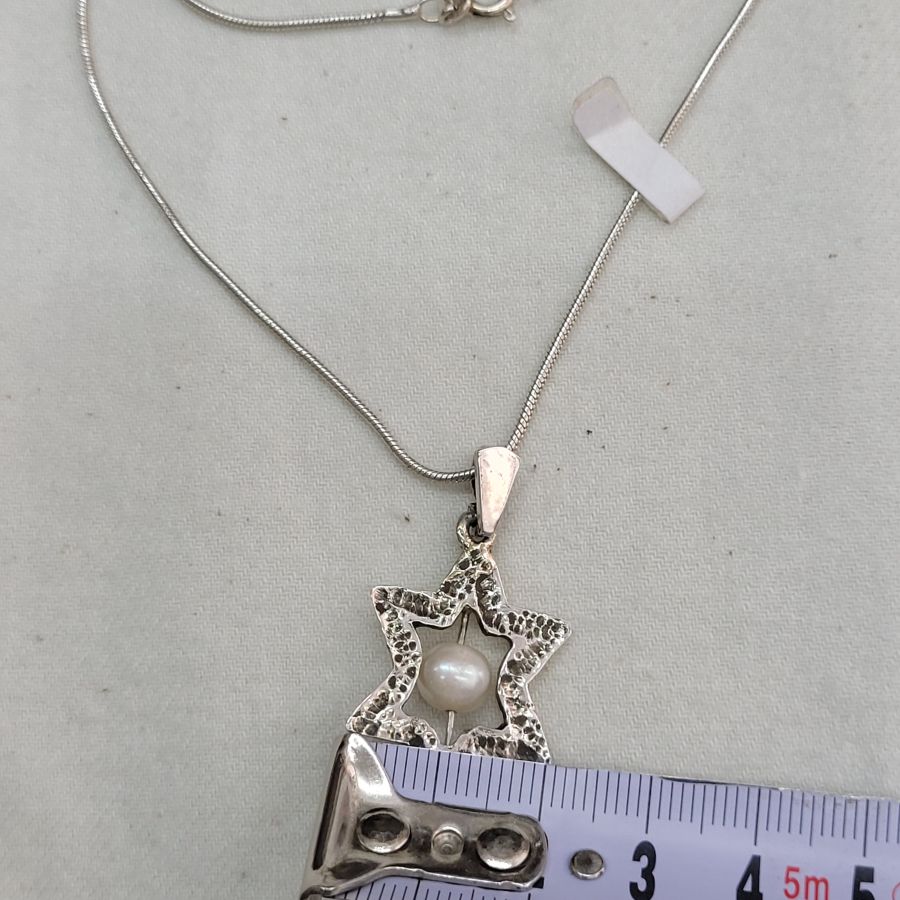 Silver MagenDavid Pendant Pearl - Image 8
