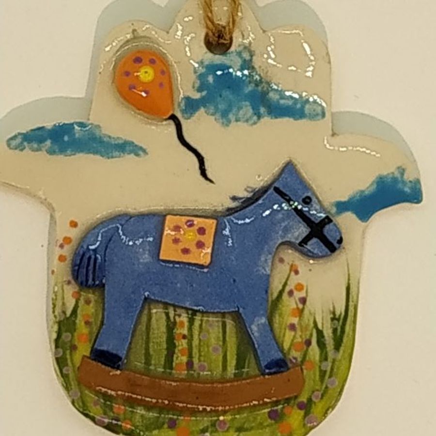 Ceramic Hamsa Blue Horse - Image 3