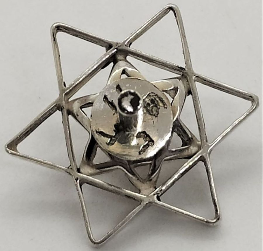 Contemporary handmade sterling silver Sevivon Silver MagenDavid Star by S.Ghatan ( Katan).Dimension 2.8 cm X 2.5 cm X 2.6 cm.