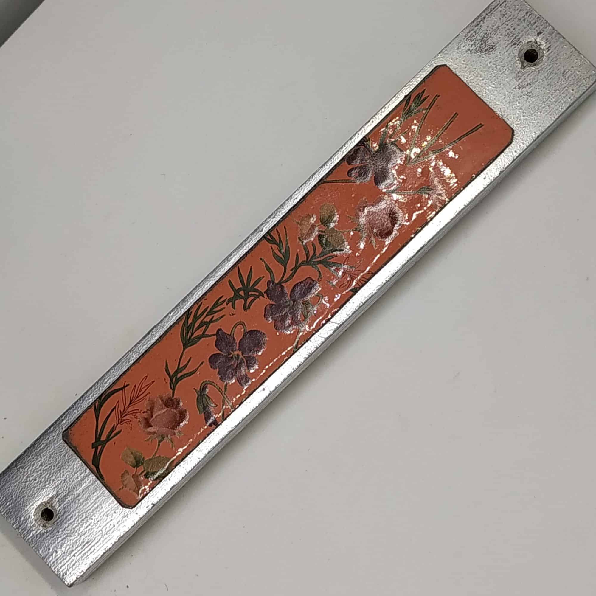 Vintage Wood Mezuzah Flowers Enameled handmade. Wood Mezuzah with hand painted flowers on enamel Suitable for parchments up to 12 cm.