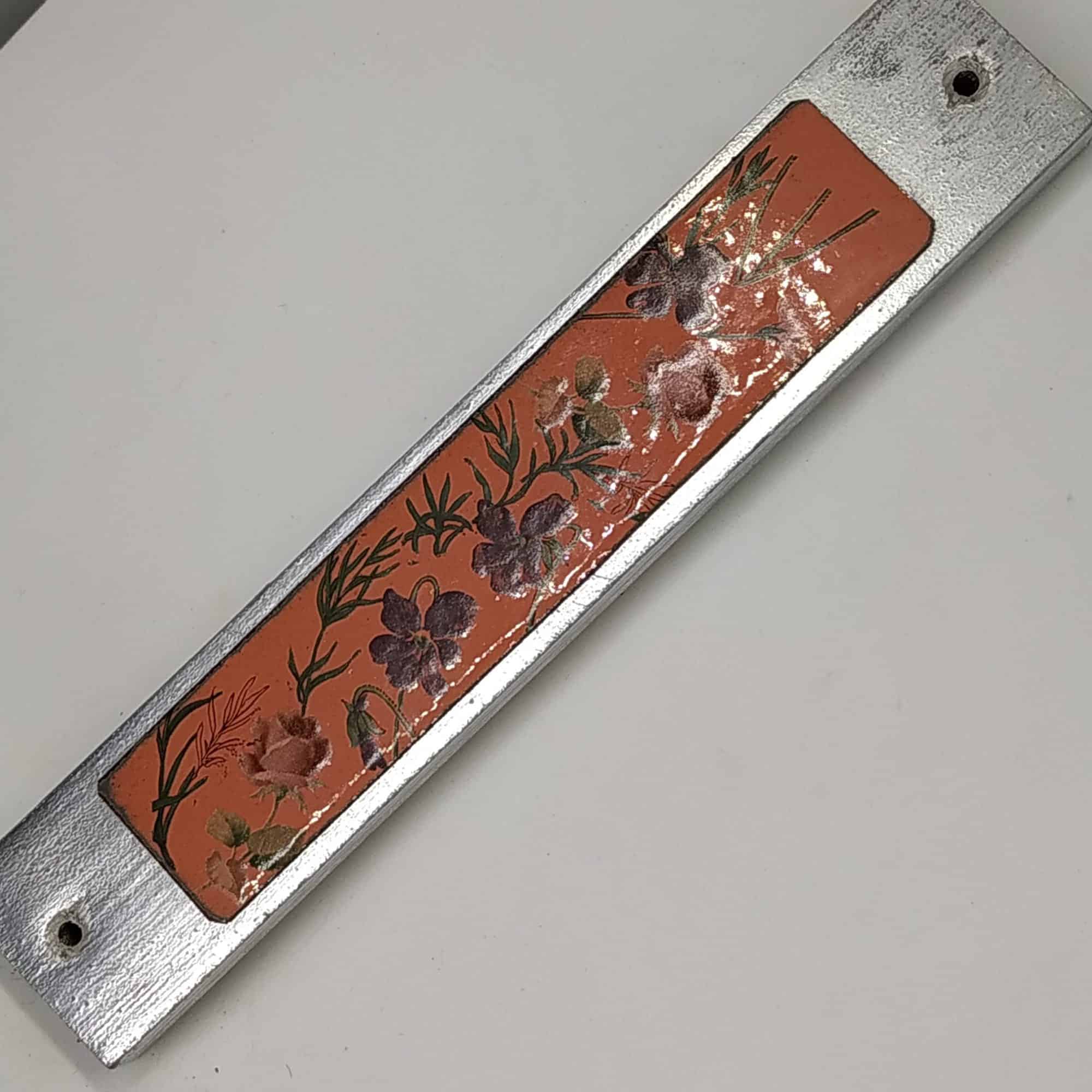 Vintage Wood Mezuzah Flowers Enameled handmade. Wood Mezuzah with hand painted flowers on enamel Suitable for parchments up to 12 cm.