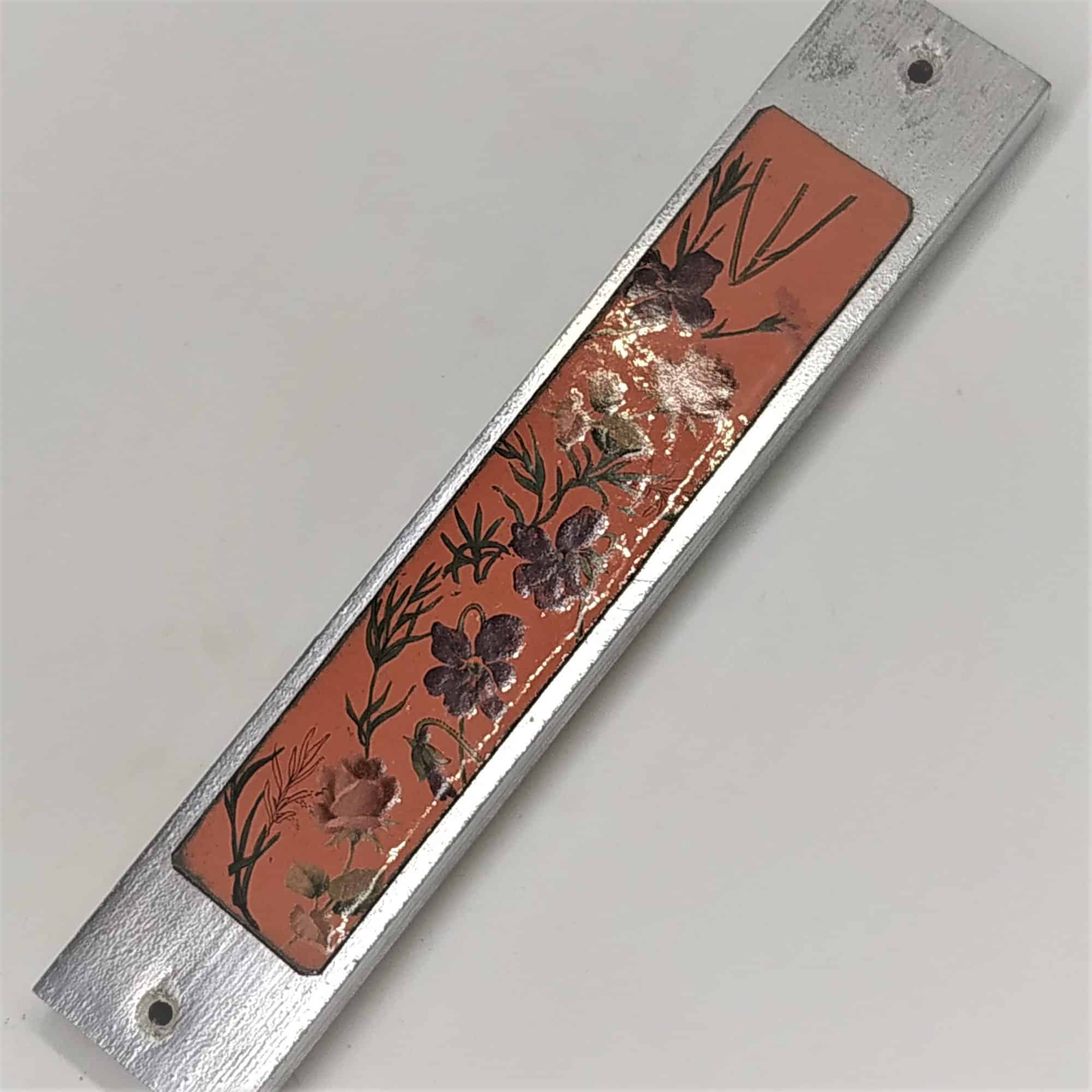 Wood Mezuzah Flowers Enameled - Image 2