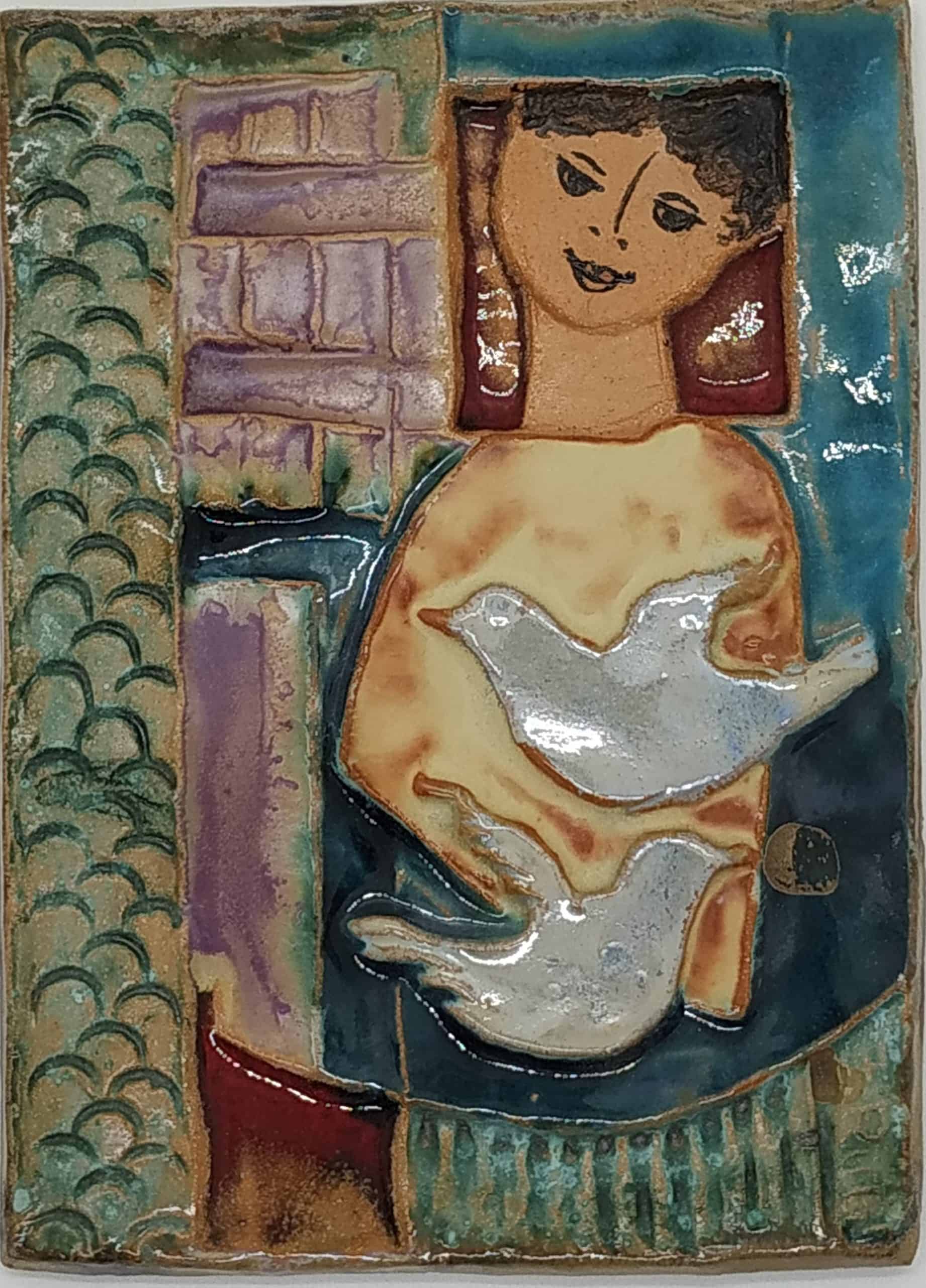 Ruth Ceramic Tile David Sending Peace Doves to his enemies. King David seeks for peace among all his Israelite people.Dimension 15 cm X 22 cm approximately.