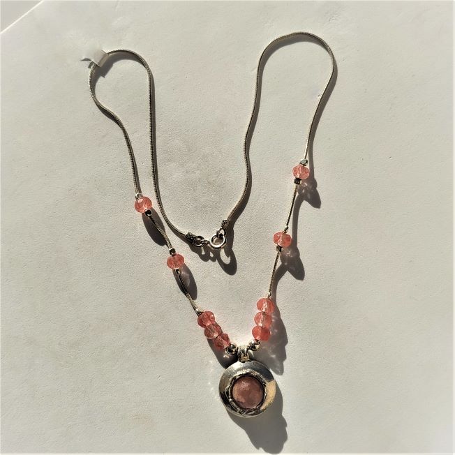 Necklace Silver Rosequartz Beads handmade. Handmade sterling silver Necklace Silver Rosequartz Beads faceted stone . Chain length 40 cm.
