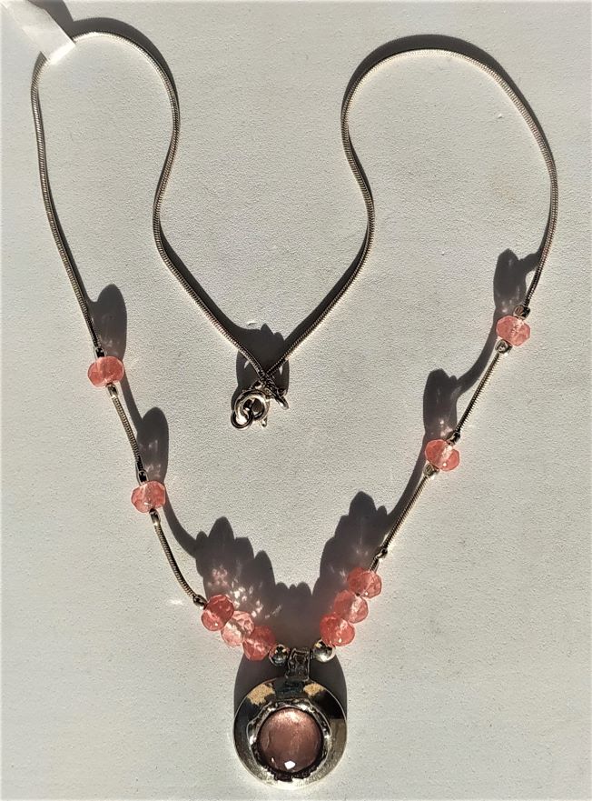 Necklace Silver Rosequartz Beads handmade. Handmade sterling silver Necklace Silver Rosequartz Beads faceted stone . Chain length 40 cm.