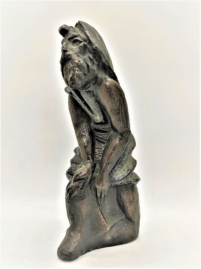 Bronze Sculpture New Groom wearing the new Talith and Teffilin for his Jewish wedding ceremony. Handmade by P.Flit & signed.