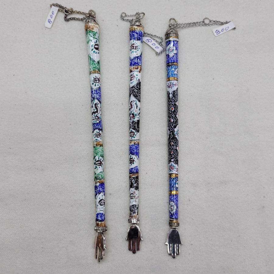 Torah Yad Pointer Enamel blue color handmade. Torah Yad Pointer Enamel handmade with painted enamel on copper & sterling silver Yemenite filigree bead.