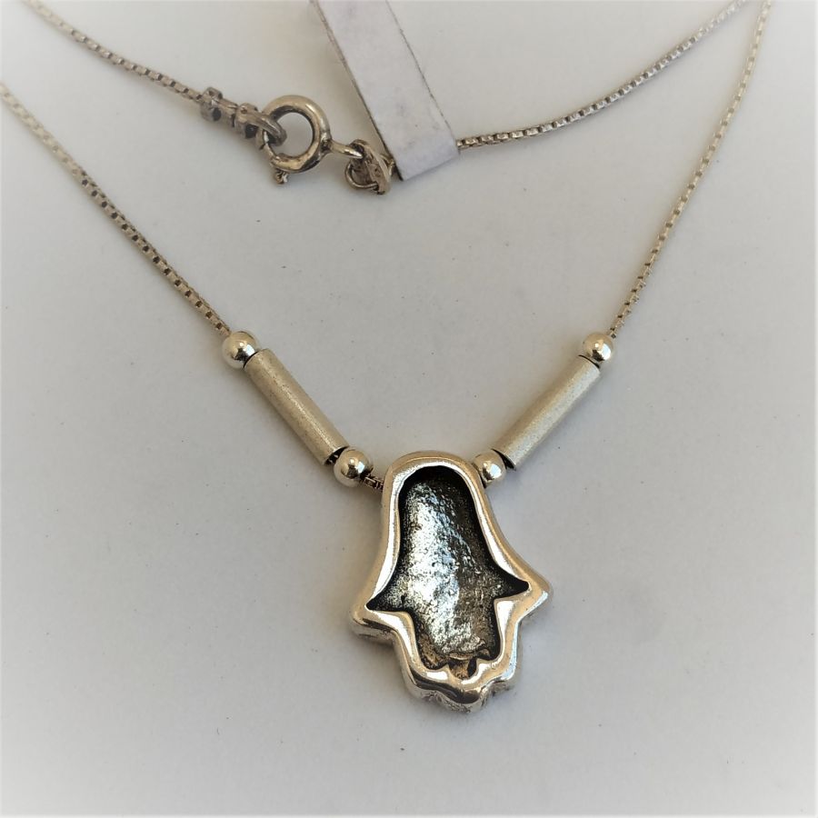 Oxidized Hamsa Silver Pendant - Image 3