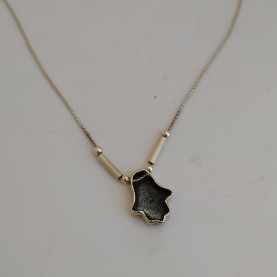 Oxidized Hamsa Silver Pendant - Image 4